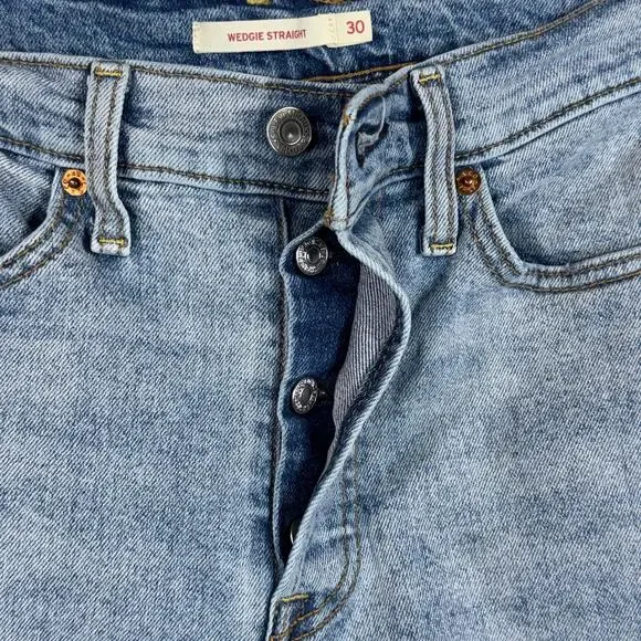 Levi's SZ 30 Wedgie Straight Jeans Hi-Rise Distressed Button-Fly Stretch Pockets - Picture 8 of 13